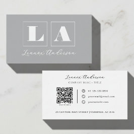Tarjeta De Visita Código QR Monograma Negrita Gris