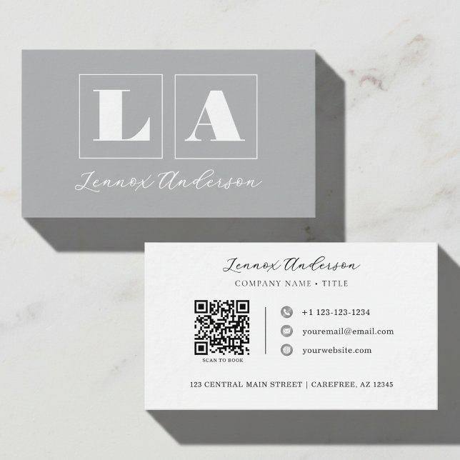 Tarjeta De Visita Código QR Monograma Negrita Gris (Subido por el creador)