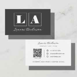 Tarjeta De Visita Código QR Monograma Negrita Gris Oscuro