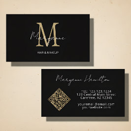 Tarjeta De Visita Código QR Monograma Negro Oro
