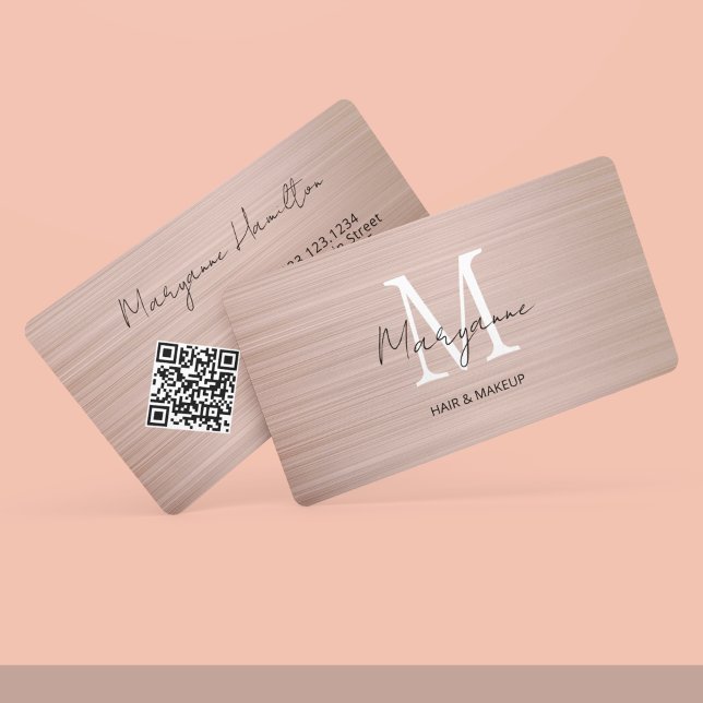 Tarjeta De Visita Código QR Monograma Rosa Dorado (Subido por el creador)
