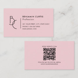 Tarjeta De Visita Código QR Monograma Rosa Femenino Moderno Minimali