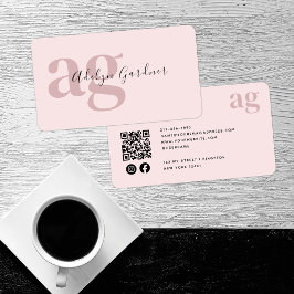 Tarjeta De Visita Código QR Monograma rosa Script Social Media