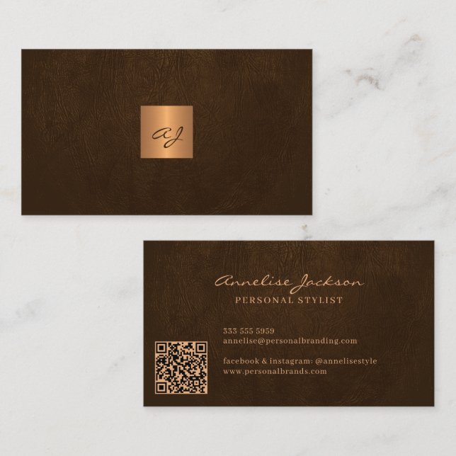 Tarjeta De Visita Código QR monogramado único moderno (Anverso / Reverso)