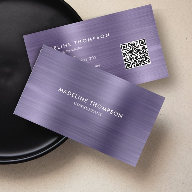 Tarjeta De Visita Código QR morado Metalizado cepillado profesional  (Subido por el creador)