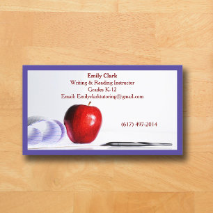 Tarjeta De Visita Código QR Morado Profesora Escuela Manzana Roja