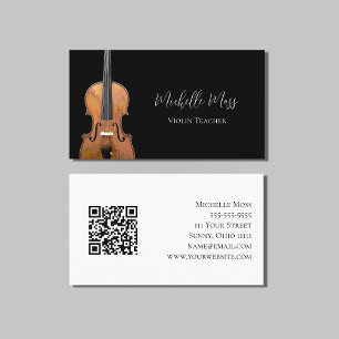 Tarjeta De Visita Código QR musical Maestra de violín blanco negro