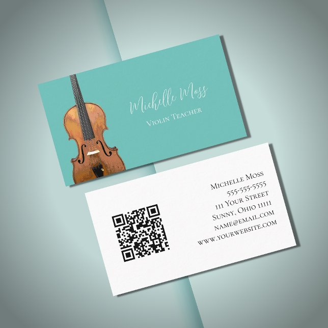 Tarjeta De Visita Código QR musical Maestra de violín verde Verde az (Subido por el creador)