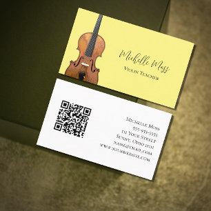 Tarjeta De Visita Código QR musical Maestra violinista Amarillo bril