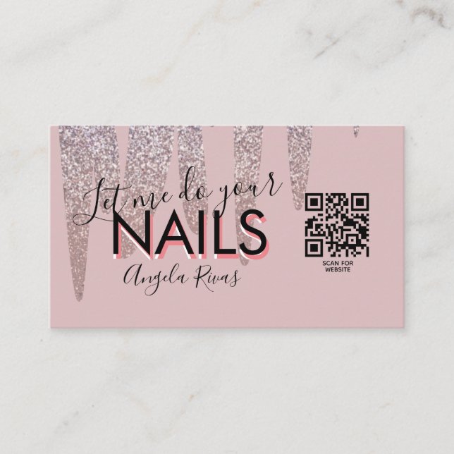 Tarjeta De Visita CÓDIGO QR Nails Salon Cita Perforación Purpurina R (Anverso)