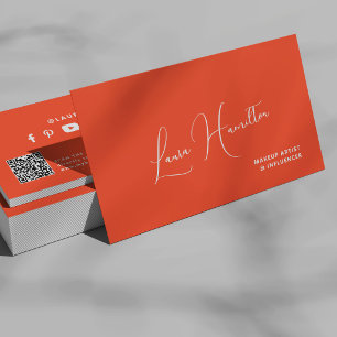 Tarjeta De Visita código QR naranja influencer de belleza moderna