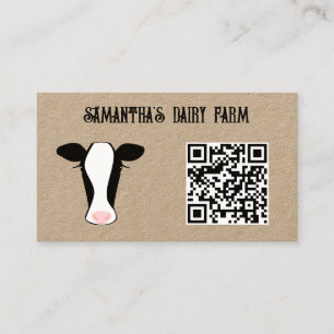 Tarjeta De Visita Código QR Negra White Cow Farm Green Kraft