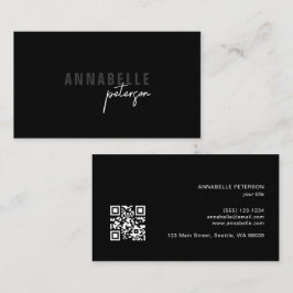 Tarjeta De Visita Código QR negro chic profesional con letra minimal