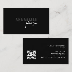 Tarjeta De Visita Código QR negro chic profesional con letra minimal
