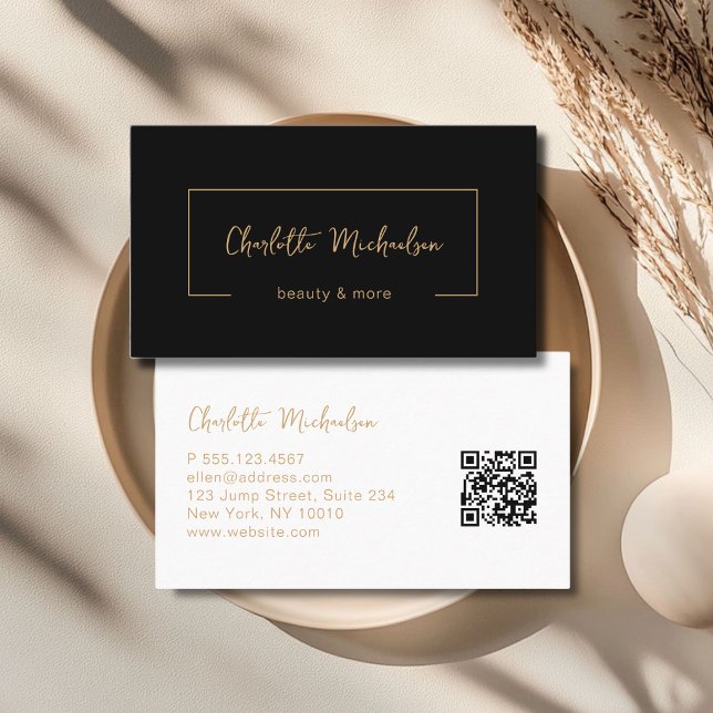Tarjeta De Visita Código QR negro con letra mínima (Minimal Handwriting Black QR Code Business Card)