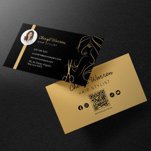 Tarjeta De Visita Código QR negro de foto de estilista de pelo elega