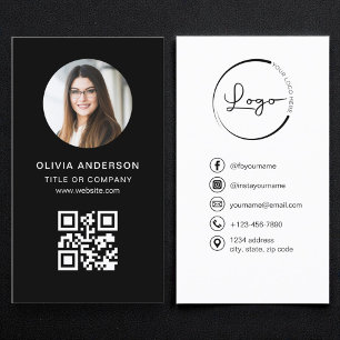 Tarjeta De Visita Código QR negro de foto profesional para redes soc