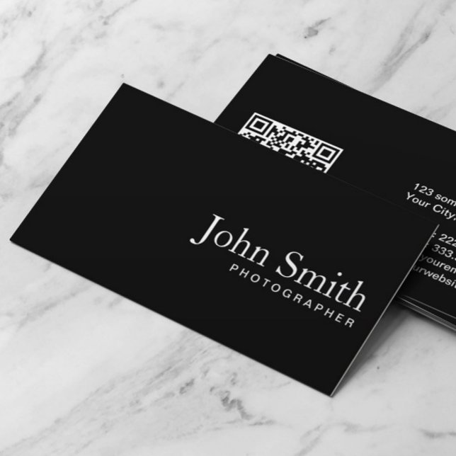 Tarjeta De Visita Código QR negro de fotógrafo (Subido por el creador)