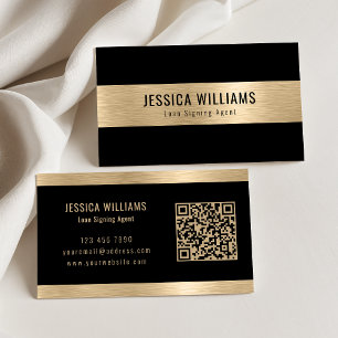 Tarjeta De Visita Código QR negro de oro con pincel elegante persona