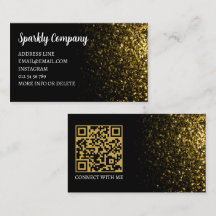 Código QR negro elegante con brillo dorado oscuro