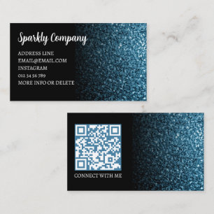 Tarjeta De Visita Código QR negro elegante falso brillo azul bebé