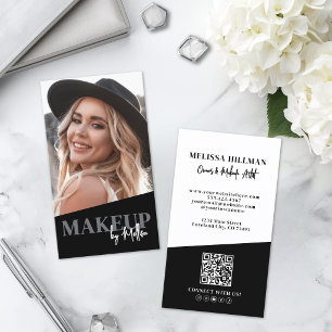 Tarjeta De Visita Código QR Negro Foto Maquillaje Vertical