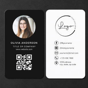 Tarjeta De Visita Código QR negro fotográfico