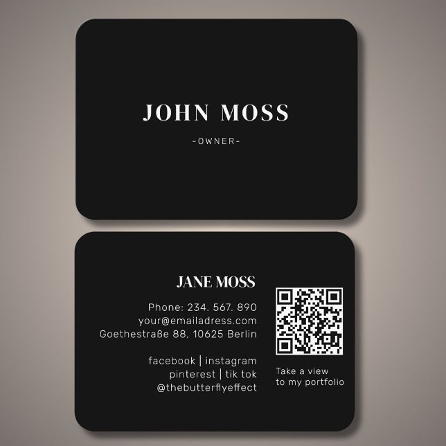 Tarjeta De Visita Código QR negro mínimo moderno (Modern Minimal Black QR Code Business Card)