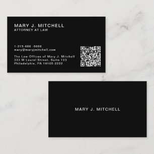 Tarjeta De Visita Código QR Negro Moderno Minimalista Profesional