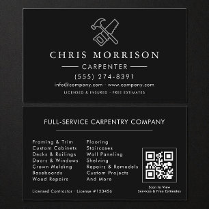 Tarjeta De Visita Código QR Negro Plateado de Construcción de Carpin