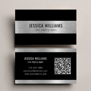 Tarjeta De Visita Código QR negro plateado elegante personalizado