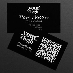 Tarjeta De Visita Código QR negro profesional moderno Carga tu logot