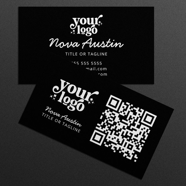Tarjeta De Visita Código QR negro profesional moderno Carga tu logot (Subido por el creador)