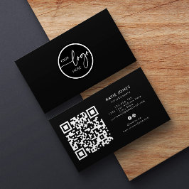 Tarjeta De Visita Código QR Negro y Blanco Personalizado Círculo Su