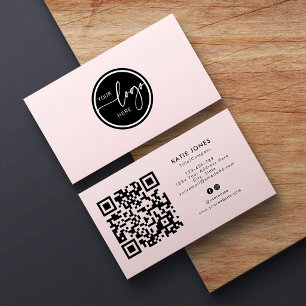 Tarjeta De Visita Código QR Negro y Rosa Personalizado Círculo Su Lo