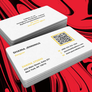 Tarjeta De Visita Código QR Networking Moderno Negro Amarillo Blanco