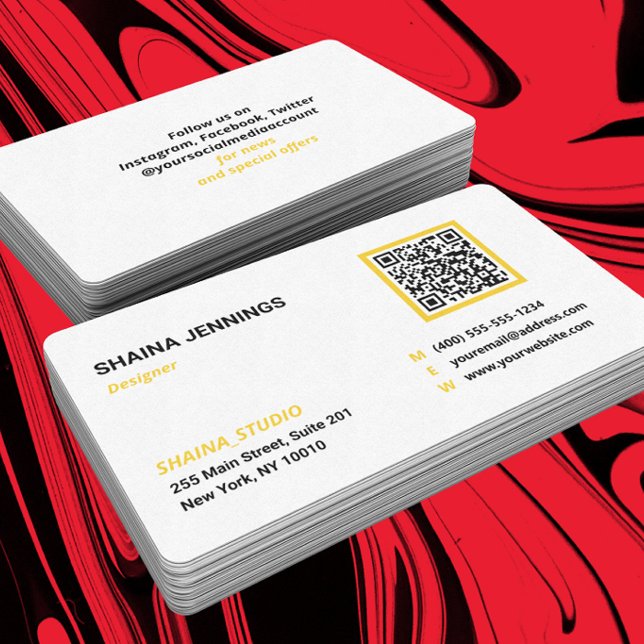 Tarjeta De Visita Código QR Networking Moderno Negro Amarillo Blanco (Subido por el creador)