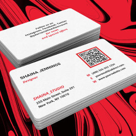 Tarjeta De Visita Código QR Networking Moderno Negro Rojo Blanco