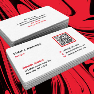 Tarjeta De Visita Código QR Networking Moderno Negro Rojo Blanco