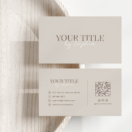 Tarjeta De Visita Código QR Neutral Beige Moderno Elegante Minimalis
