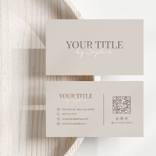 Tarjeta De Visita Código QR Neutral Beige Moderno Elegante Minimalis