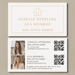 Tarjeta De Visita Código QR neutral de agente inmobiliario dual con