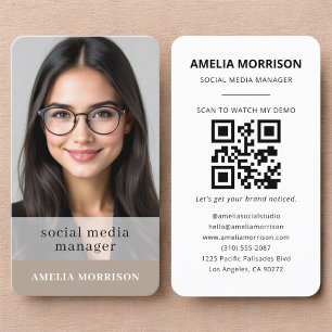 Tarjeta De Visita Código QR Neutral de Foto para Redes Sociales