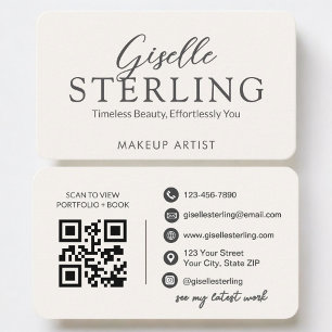 Tarjeta De Visita Código QR neutral del artista de maquillaje