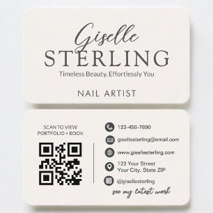 Tarjeta De Visita Código QR neutral del artista de uñas