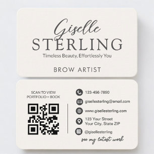 Tarjeta De Visita Código QR Neutral para Artistas de Cejas