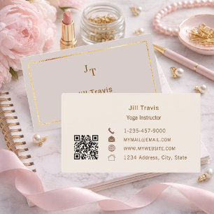 Tarjeta de visita código QR neutro rosa polvorient
