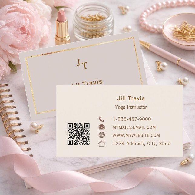 Tarjeta de visita código QR neutro rosa polvorient (Subido por el creador)