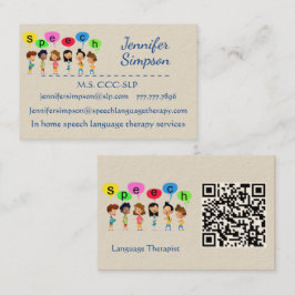 Tarjeta De Visita Código QR Niños Lindos Dibujos Animados Sosteniend
