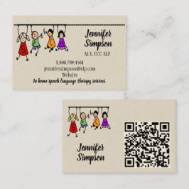 Tarjeta De Visita Código QR Niños Lindos Dibujos Animados Sosteniend